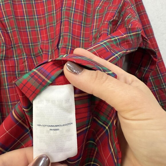 Lands' End Shirt Womens 22W Red Tartan Plaid No Iron Supima Cotton Long Sleeve - Picture 10 of 15